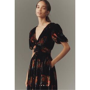 Anthropologie Katarina Button Front Velvet Maxi Dress Size Small